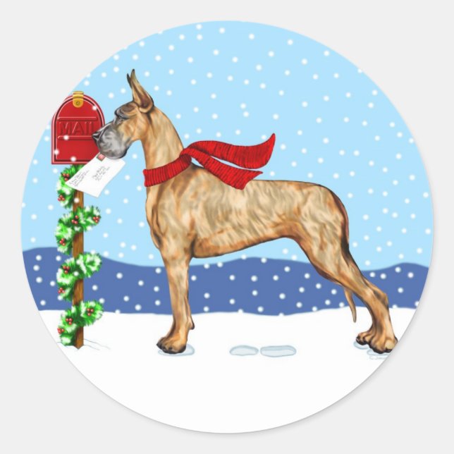 Adesivo Redondo Grande Bindle de Correio de Natal Dane (Frente)