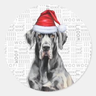 Adesivo Redondo Grande Dane e Woof Word Art Natal
