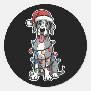 Adesivo Redondo Grande Dane Enrolado Em Luzes De Natal