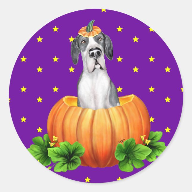 Adesivo Redondo Grande Dane Halloween Mantle UC Dane-O-Lantern (Frente)