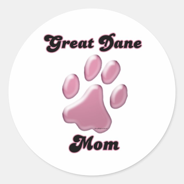 Adesivo Redondo Grande Dane Mãe Rosa Pawprint - Sticker (Frente)