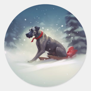 Adesivo Redondo Grande Dane natal neve inverno