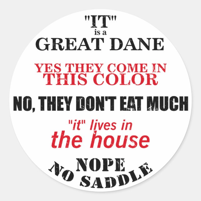 Adesivo Redondo Grande Dane Walking Respostas (Frente)
