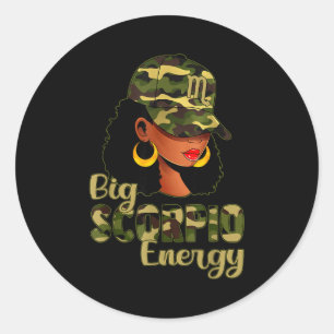 Adesivo Redondo Grande Energia de Escorpião Mulher Preta Camuflage