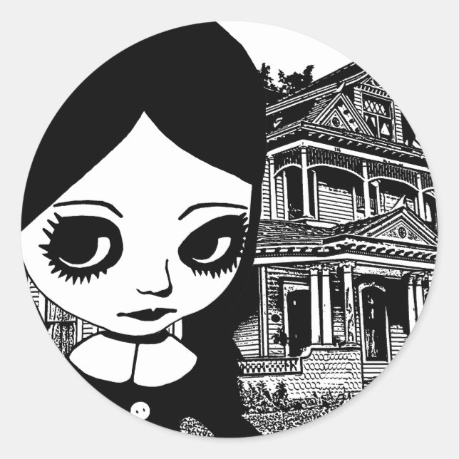 Adesivo Redondo Grande Gótico de olho Arte original assombrada (Frente)