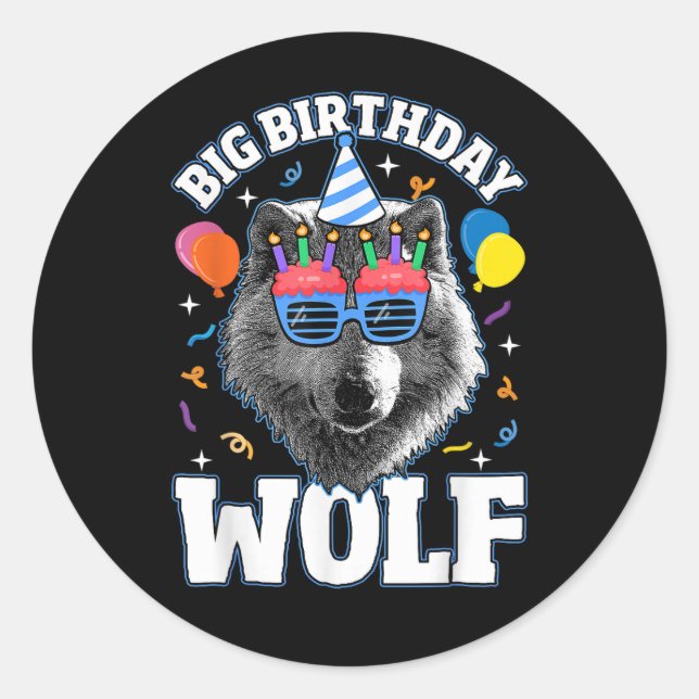 Adesivo Redondo Grande Lobo de Aniversário para Lobos (Frente)