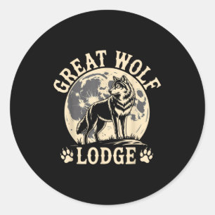 Adesivo Redondo Grande Lodge Lobo Uivando Lua Cheia Cena da Nature