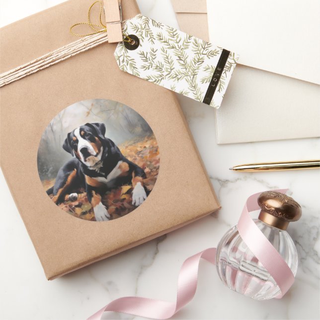 Adesivo Redondo Grande Montanha Suíça no outono Folhas caem (Presentear)