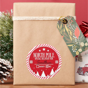 Adesivo Redondo Grande Natal de Entrega Especial do Polo Norte