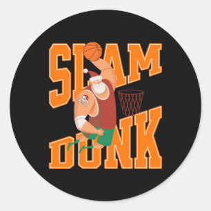 Adesivo Redondo Grande Papai noel de Slam Dunk no Basquete no Nata