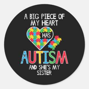 Adesivo Redondo Grande Pedaço Do Meu Coração Tem Autismo Sensibili