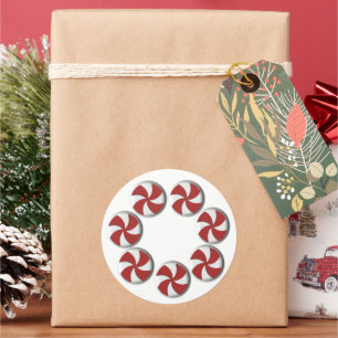 Adesivo Redondo Grande Peppermint Vermelho e Branco de Natal