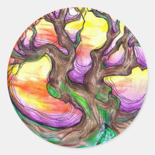 Adesivo Redondo grande pessoa idosa do carvalho