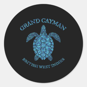 Adesivo Redondo Grande Retro Ilhas Cayman Tartaruga Marinha Gráfic