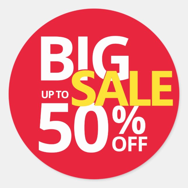 Adesivo Redondo GRANDE VENDA ATÉ 50% DAS QUINZE Pequenas Empresas (Frente)