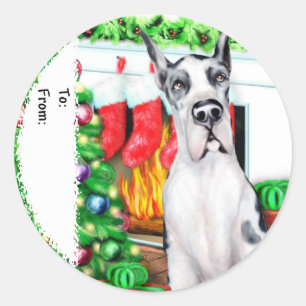 Adesivo Redondo Grandes Dane Stockings Harlequin Gift Tags