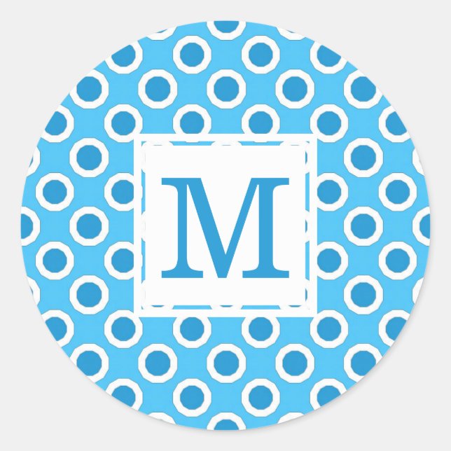 Adesivo Redondo Grandes Pontos Brancos Azuis Modernos Monogramados (Frente)