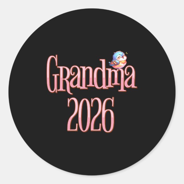 Adesivo Redondo Grandma 2026 Cute Bird New Grandma Pregnancy Revea (Frente)