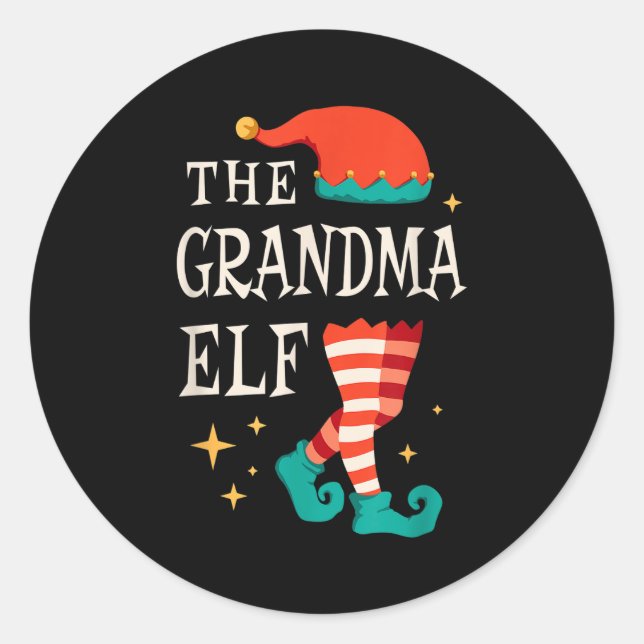 Adesivo Redondo Grandma Elf Family Matching Group Christmas Grandm (Frente)