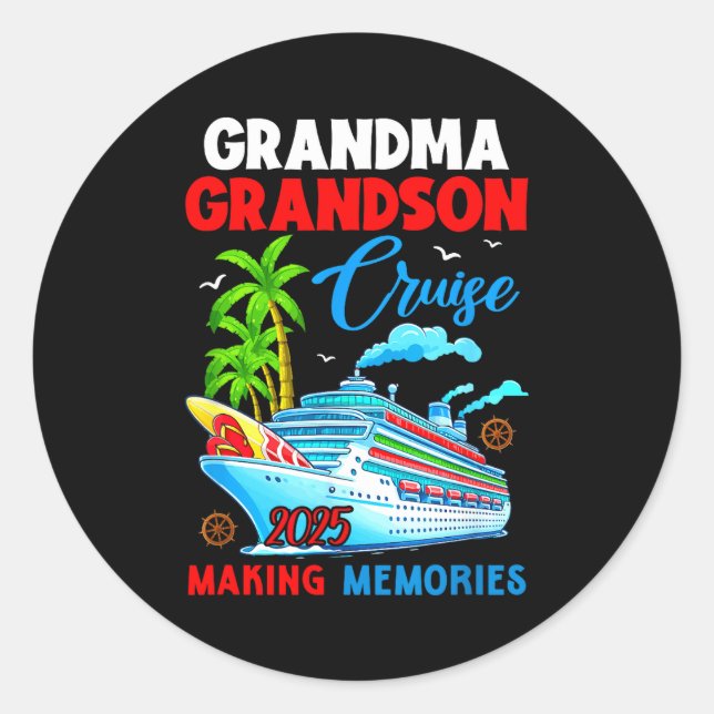 Adesivo Redondo Grandma Grandson Cruise 2025 Memories Christmas Fa (Frente)