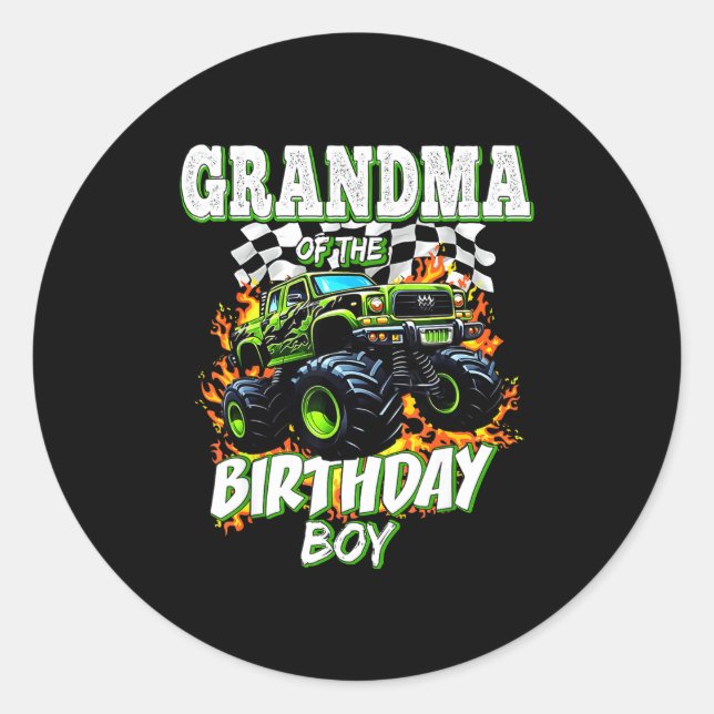 Adesivo Redondo Grandma Of The Birthday Boy Monster Truck Birthday (Frente)