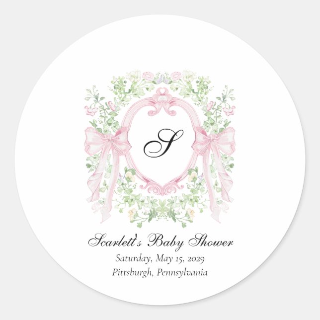 Adesivo Redondo Grandmellenial Botanical Crest Baby Shower  (Frente)