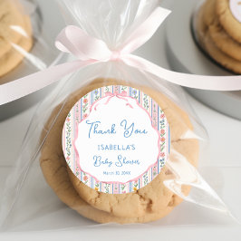 Adesivo Redondo Grandmillennial Floral Girl Baby Shower Thank you