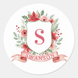 Adesivo Redondo Grandmillennial Holiday Crest | Christmas Monogram
