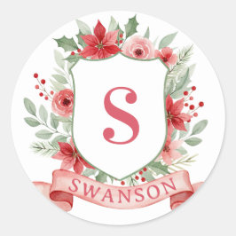 Adesivo Redondo Grandmillennial Holiday Crest | Christmas Monogram
