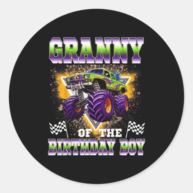 Adesivo Redondo Granny Of The Birthday Boy Monster Truck Birthday  (Frente)