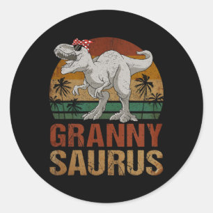 Adesivo Redondo Grannysaurus T Rex Dinossaur Avó Saurus Retro Mo