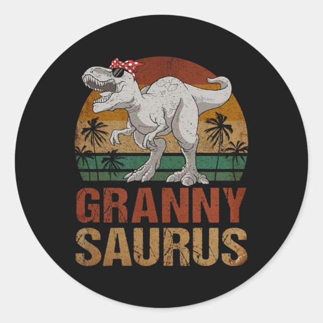 Adesivo Redondo Grannysaurus T Rex Dinossaur Avó Saurus Retro Mo (Frente)