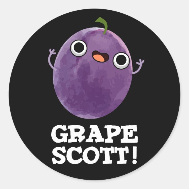 Adesivo Redondo Grape Scott Funny Fruta Grape Pun Escuro BG (Frente)