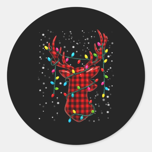 Adesivo Redondo Graphic Plaid Rudolph Christmas Tree Light Xmas Me (Frente)