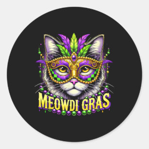 Adesivo Redondo Gras Mardi Gras Carnival Pet Gatinho Meowdi Gras
