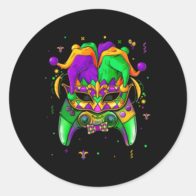 Adesivo Redondo Gras Video Game Controller Jester Hat Boy Cos (Frente)
