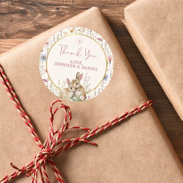 Adesivo Redondo Grateful Beige Wildflower Obrigado Bunny (Criador carregado)