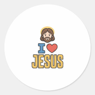 Adesivo Redondo Grático Cristão Eu Amo Jesus Vintage