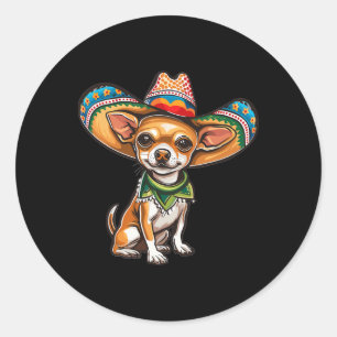 Adesivo Redondo Grático engraçado de Chihuahua do Cinco De Mayo