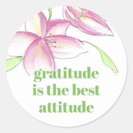 Adesivo Redondo Gratidão de Lily com Aquarela Rosa