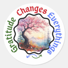 Adesivo Redondo Gratidão Muda Tudo - Citação Floral