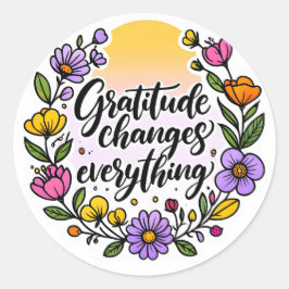 Adesivo Redondo Gratidão Muda Tudo - Cotação Inspiradora