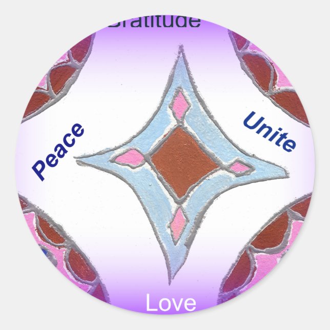 Adesivo Redondo "Gratidão Paz Amor Unir" Mandala Art Impressão (Frente)