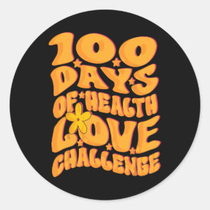 Adesivo Redondo Grátis Retro Groovy 100 Dias De Saúde Amor Challen