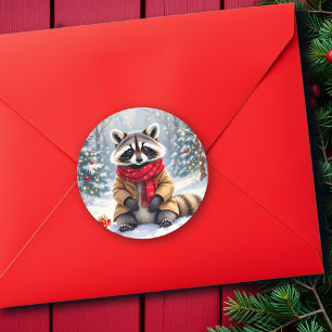 Adesivo Redondo Grátis Whimsical Raccoon Natal