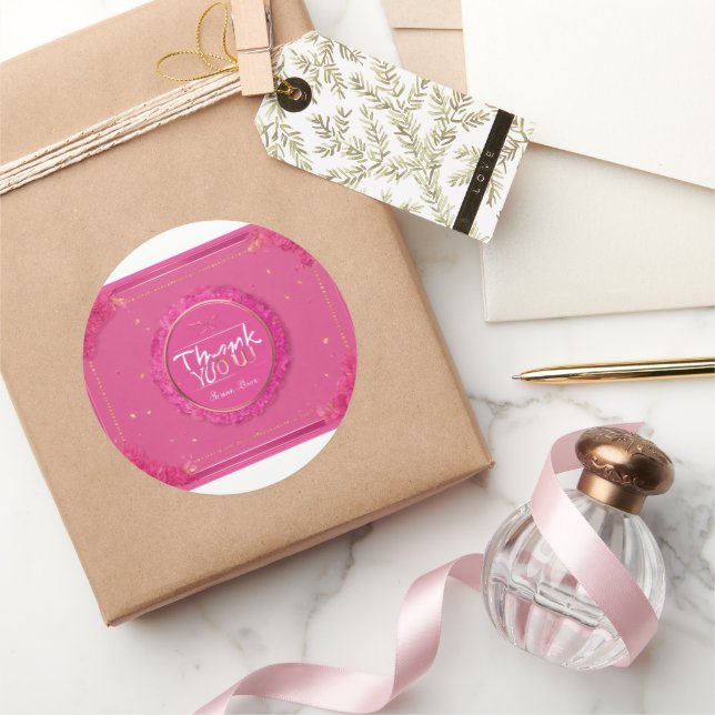 Adesivo Redondo Gratitude Blooms: Watercolor Obrigado Stickers (Presentear)