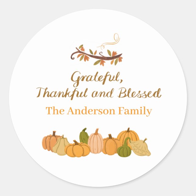 Adesivo Redondo grato, grato e abençoado (Frente)