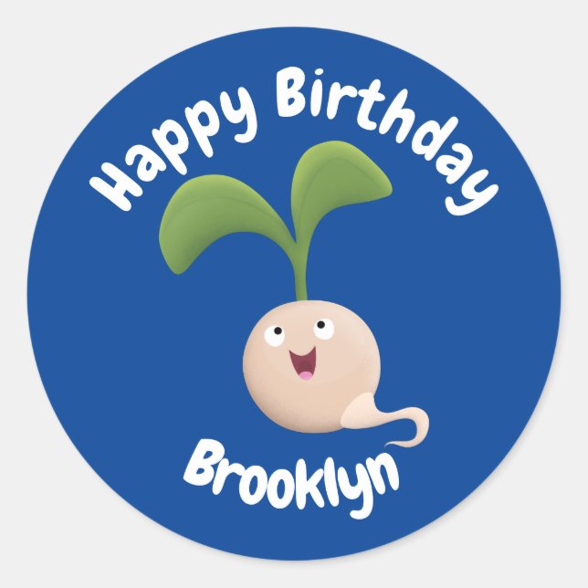 Adesivo Redondo Gratuito de desenho animado de semente feliz, clás (Frente)