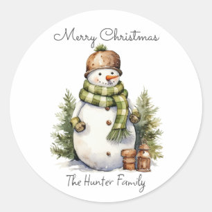 Adesivo Redondo Gratuito Personalizado Snowman Watercolor Natal