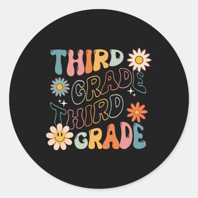 Adesivo Redondo Grau Groovy De Volta Para Estudante Da Equipe Da E (Frente)